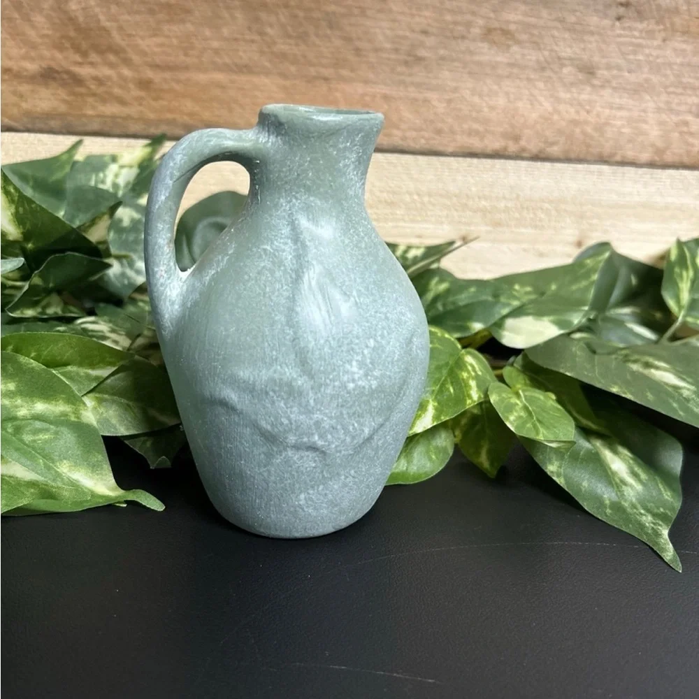 Ceramic Green Vase Jug Miniature Floral‎ Painted Farmhouse Cottage Home Decor